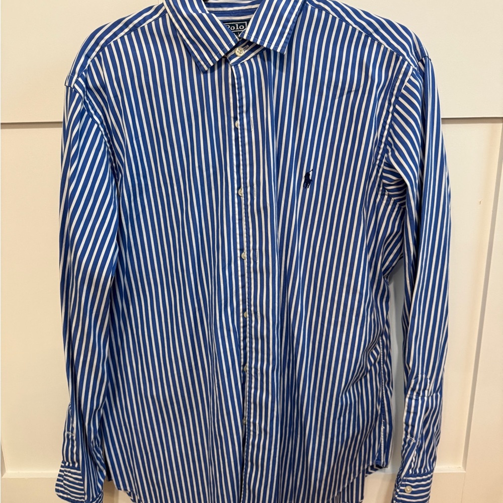 Ralph Lauren Blue and White Striped Men's Shirt